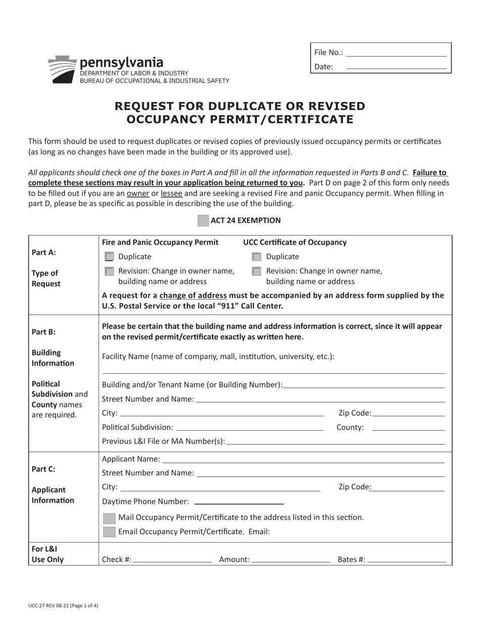 Form UCC27 Download Fillable PDF or Fill Online Request for Duplicate