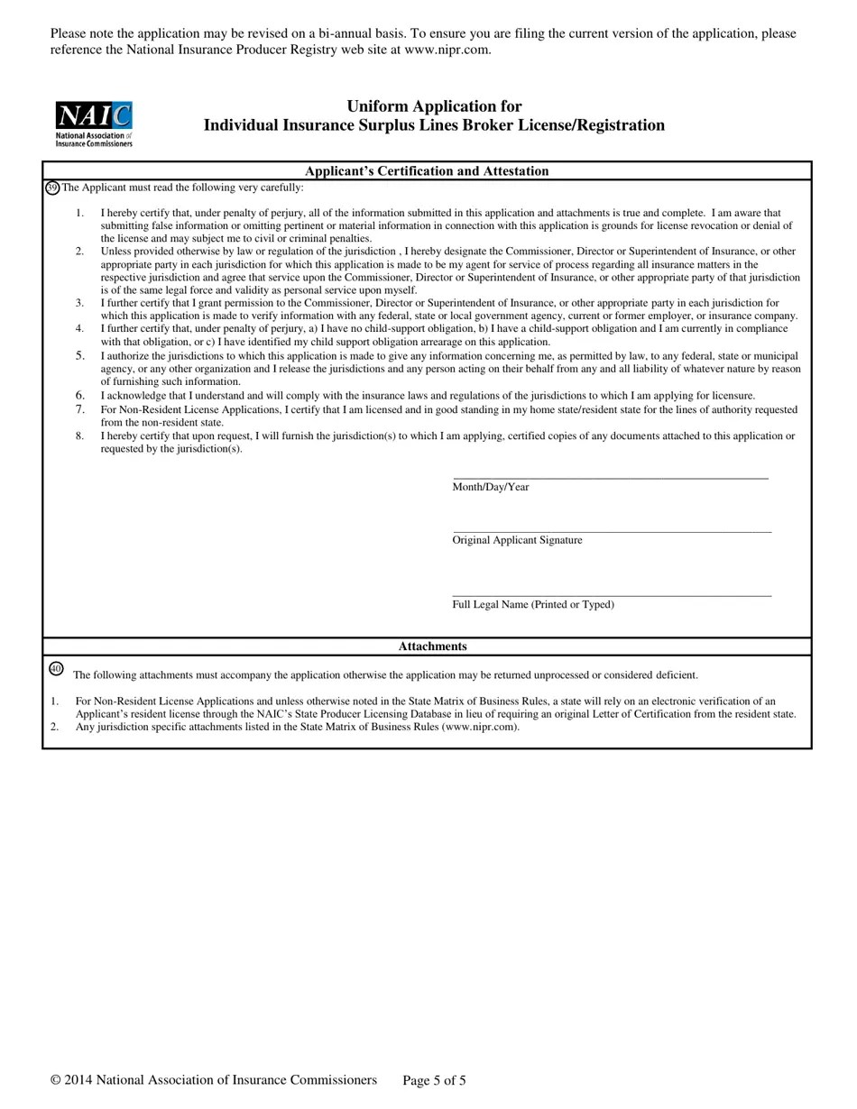 Uniform Application for Individual Surplus Lines Broker License