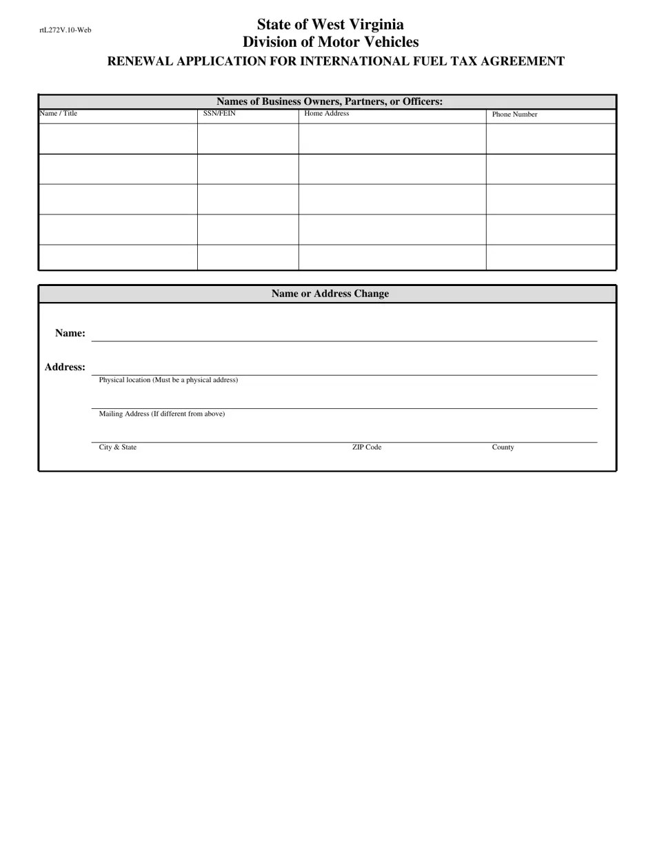 West Virginia Renewal Application for International Fuel Tax Agreement
