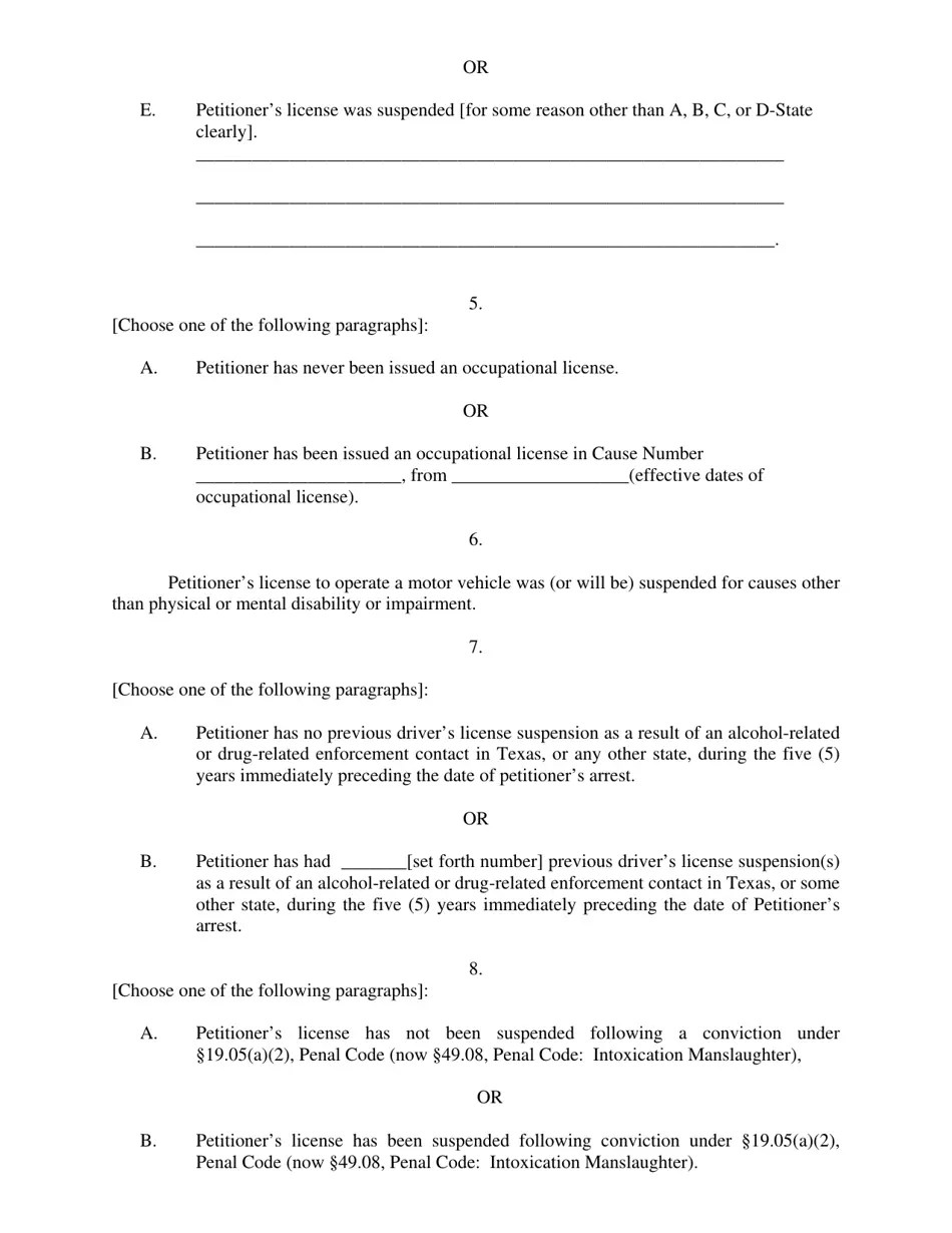 Collin County, Texas Petition for Occupational Driver's License Fill