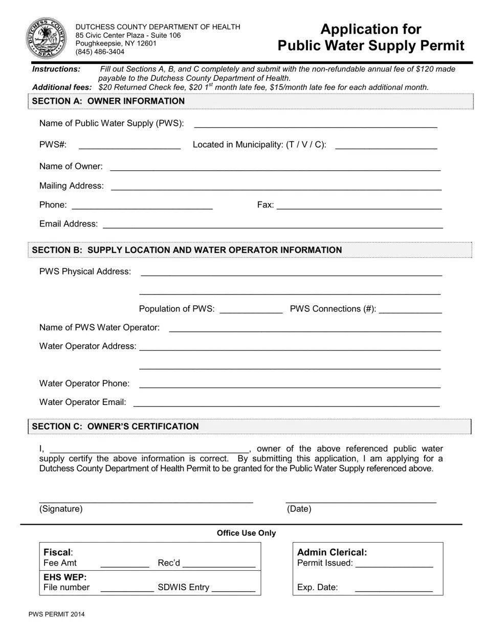 Dutchess County, New York Application for Public Water Supply Permit