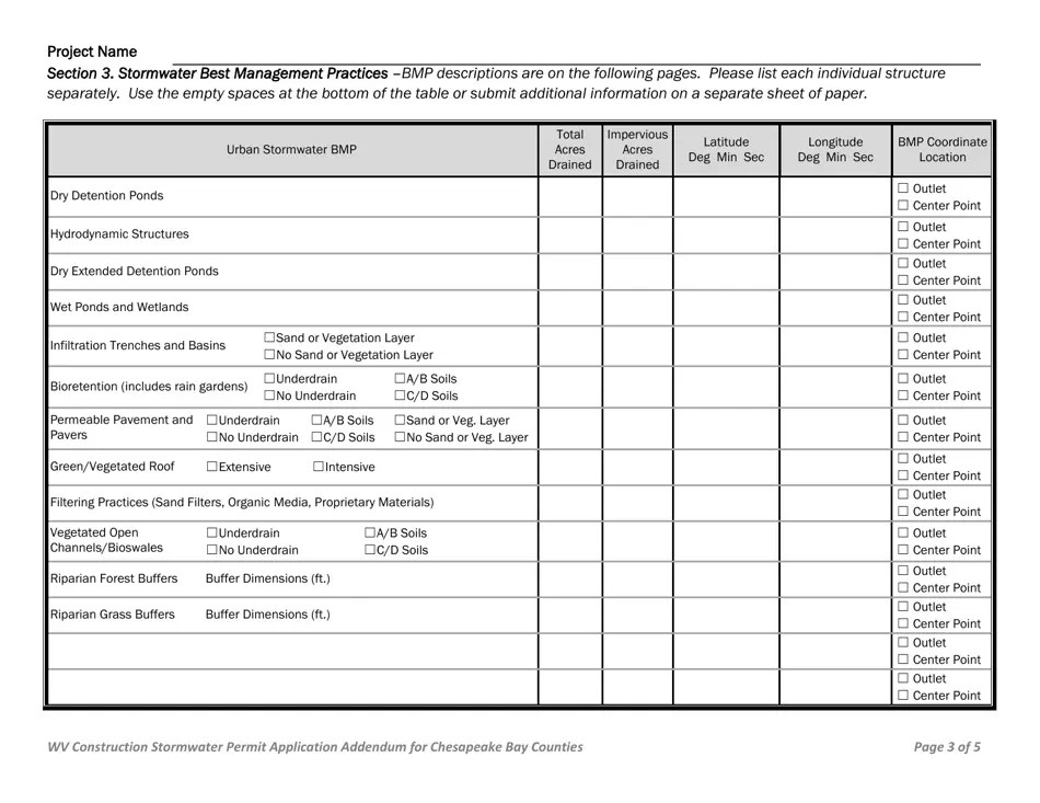 West Virginia Wv Construction Stormwater Permit Application Addendum