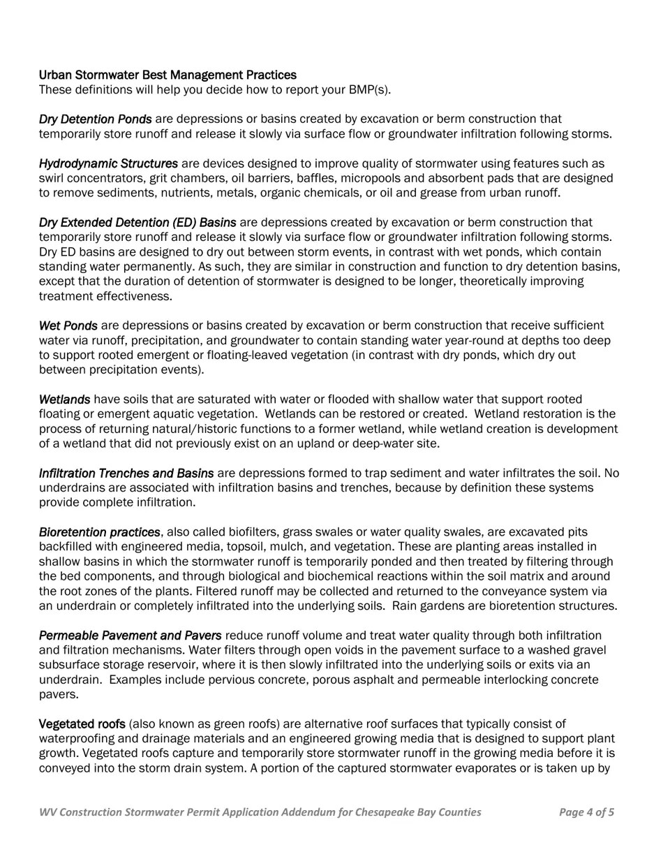 West Virginia Wv Construction Stormwater Permit Application Addendum