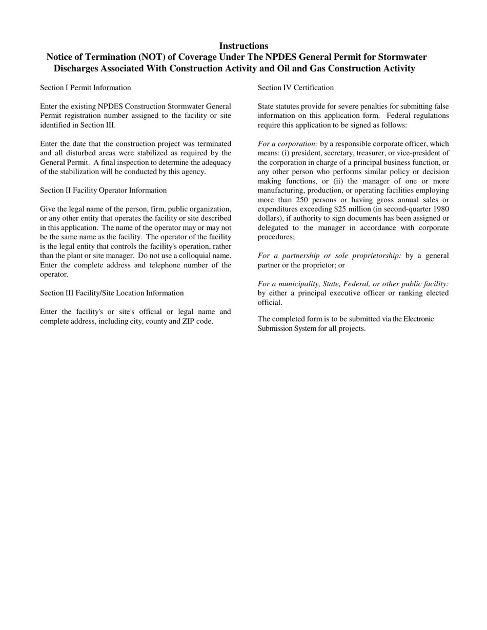 West Virginia Notice of Termination (Not) of Coverage Under the Npdes