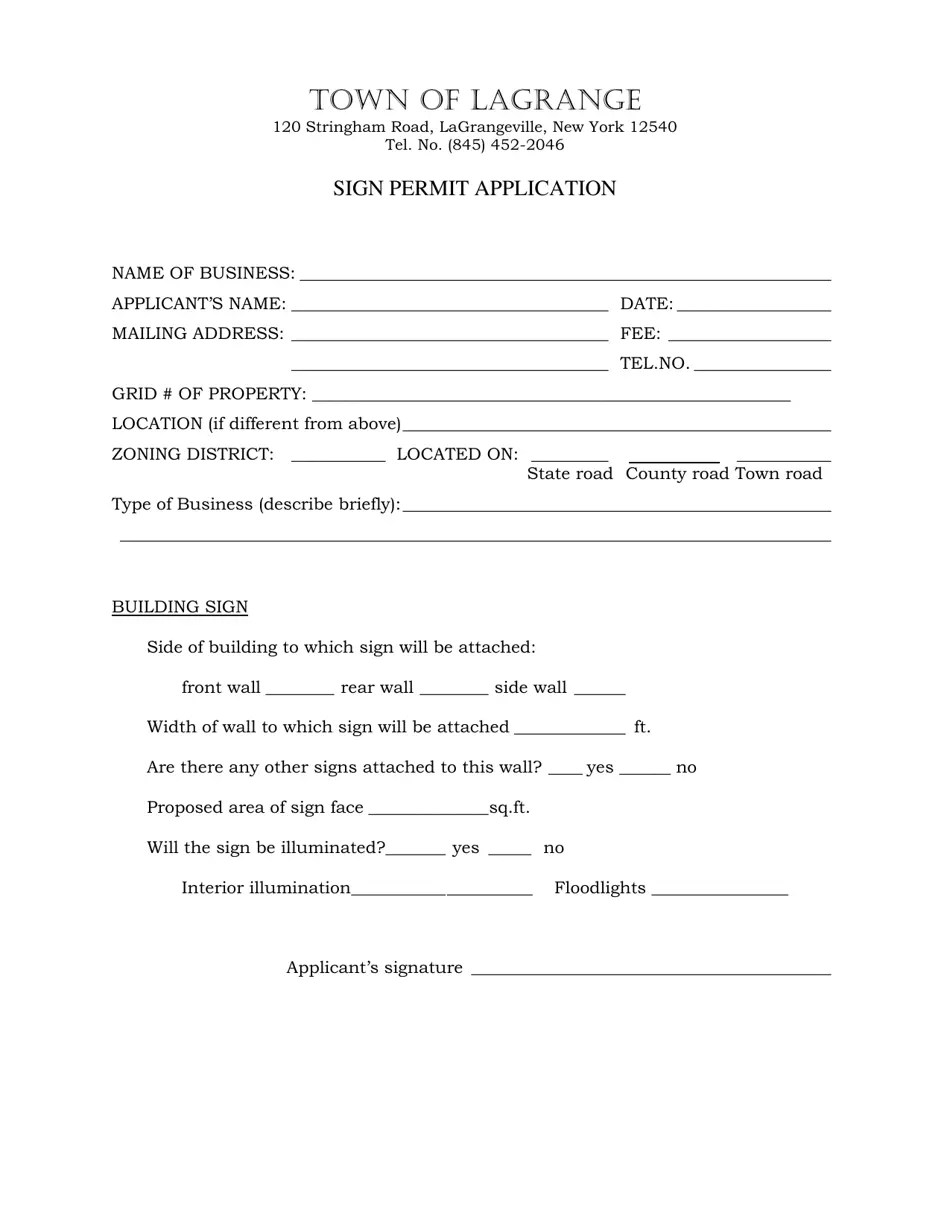 Town of LaGrange, New York Sign Permit Application (Building Installed