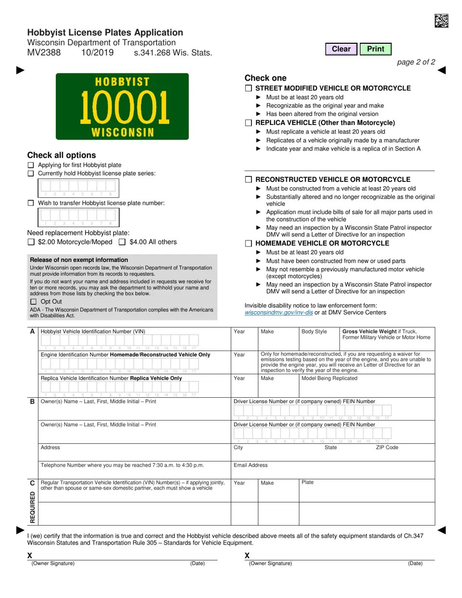 Form MV2388 Fill Out, Sign Online and Download Fillable PDF