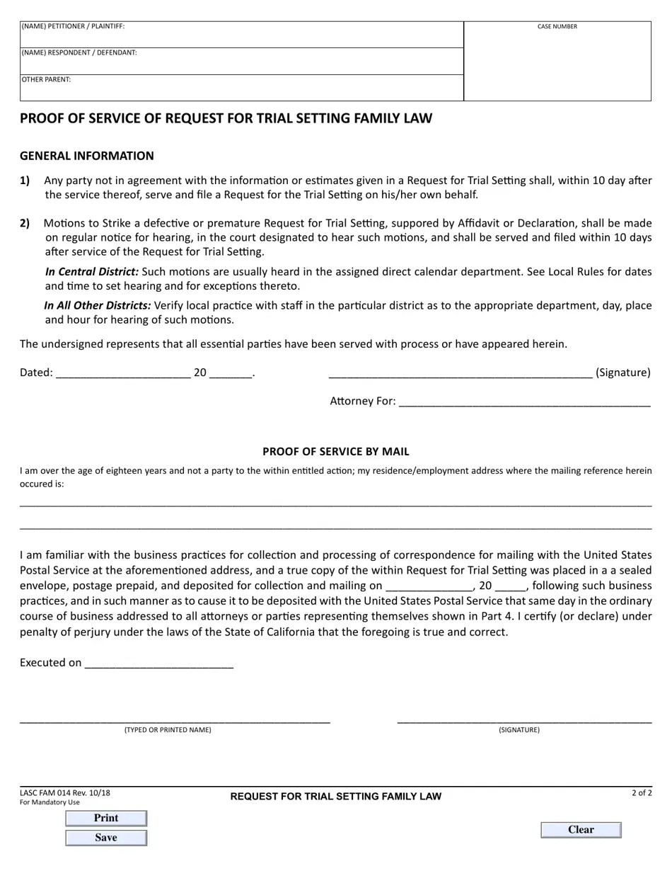 Form LASC FAM014 Fill Out, Sign Online and Download Fillable PDF