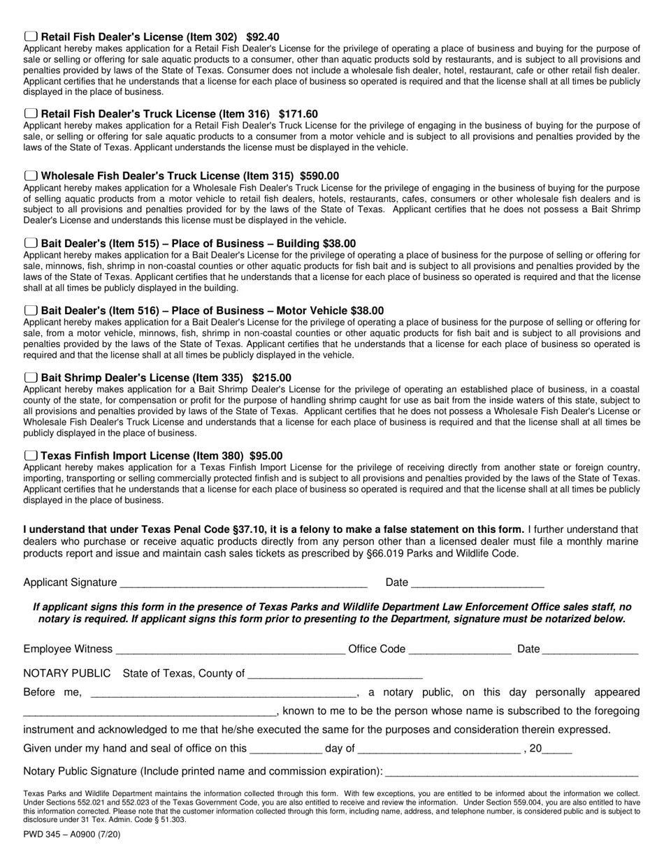 Form PWD345 Fill Out, Sign Online and Download Printable PDF, Texas