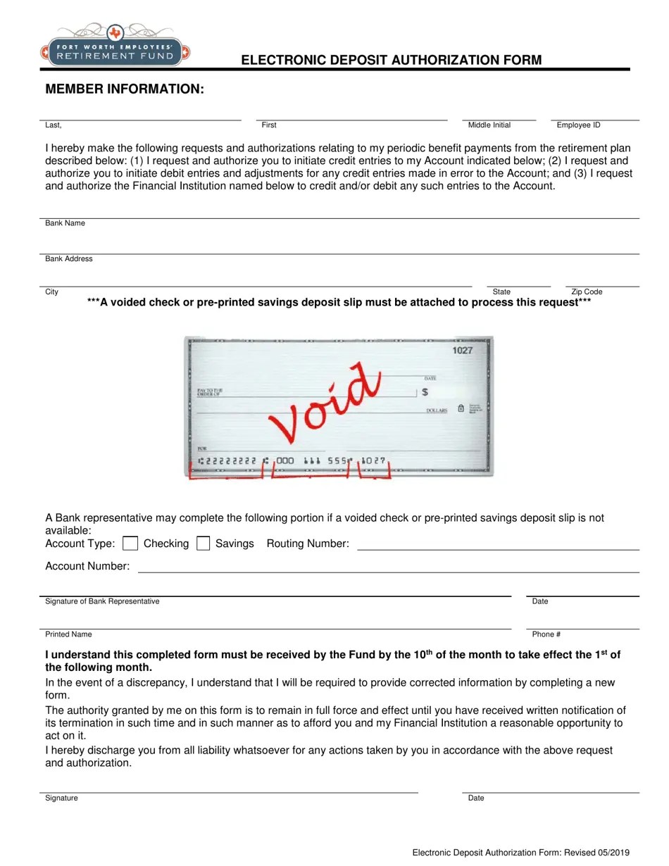 City of Fort Worth, Texas Electronic Deposit Authorization Form Fill Out, Sign Online and