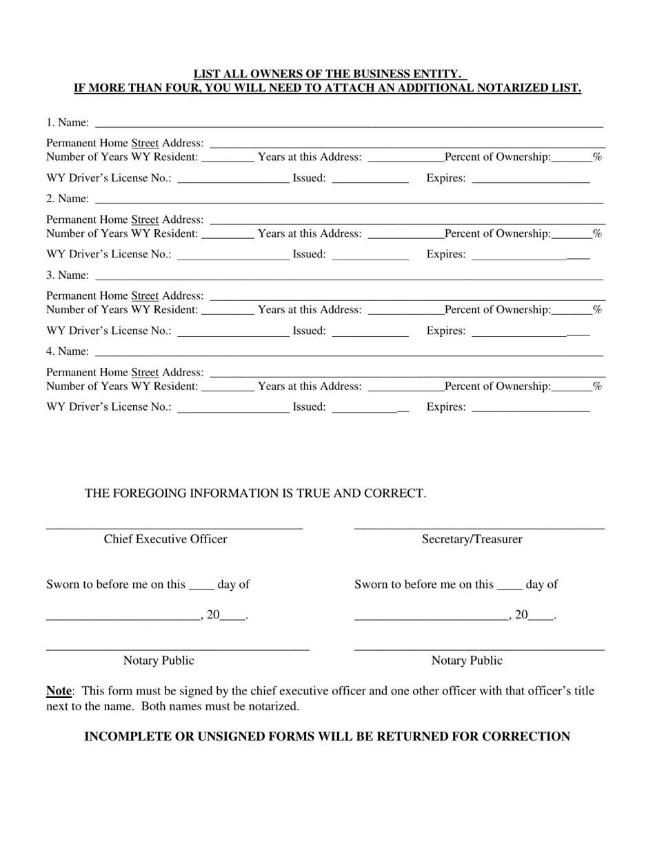 Wyoming Wyoming Resident Ceo (Or Equivalent) and More Than 50 Wyoming