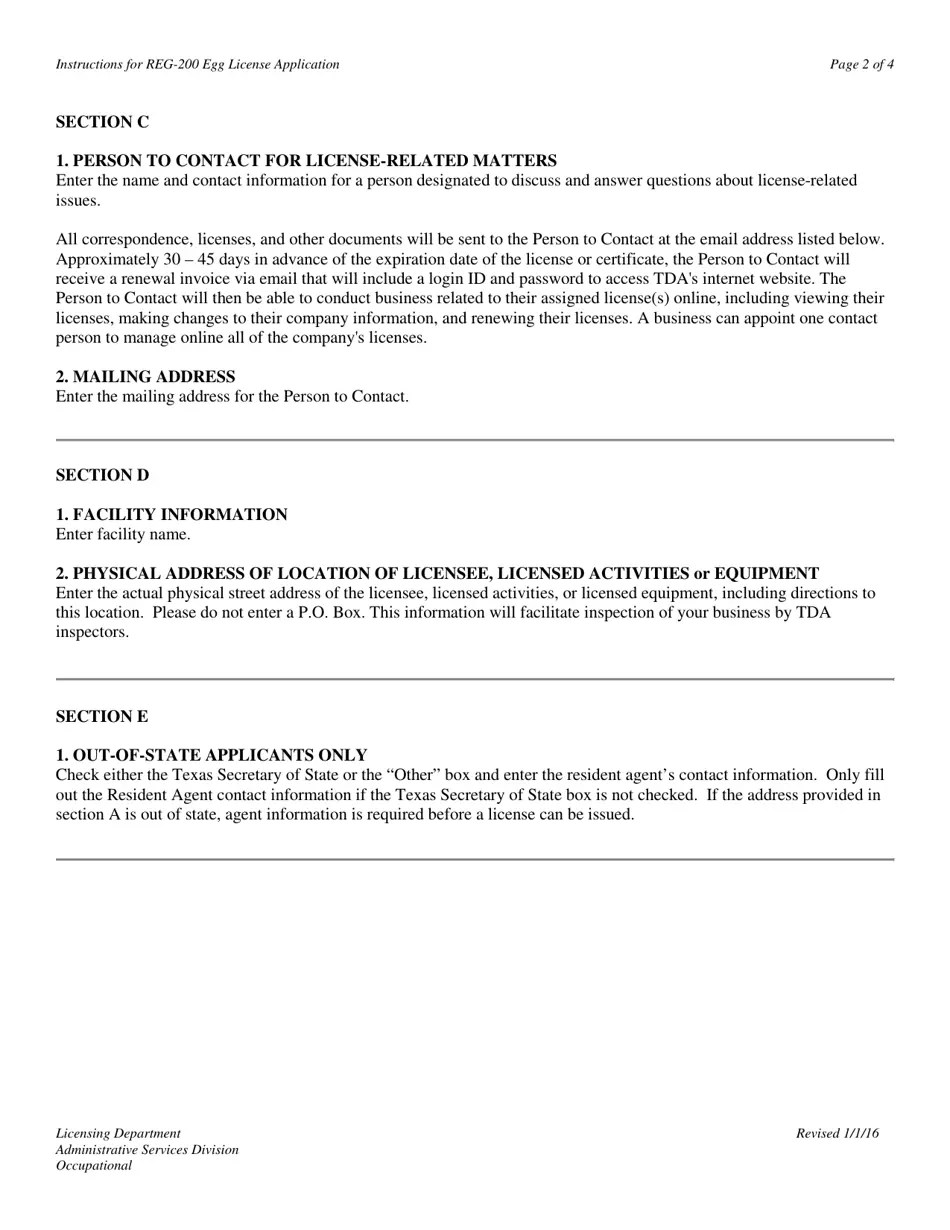Download Instructions for Form REG200 Egg License Application PDF