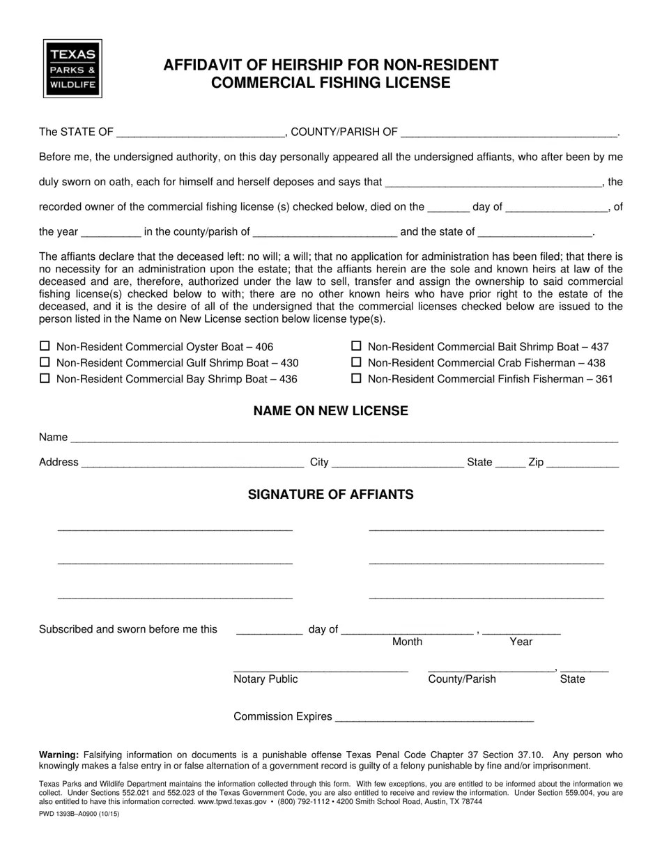 Form PWD1393B Fill Out, Sign Online and Download Printable PDF, Texas