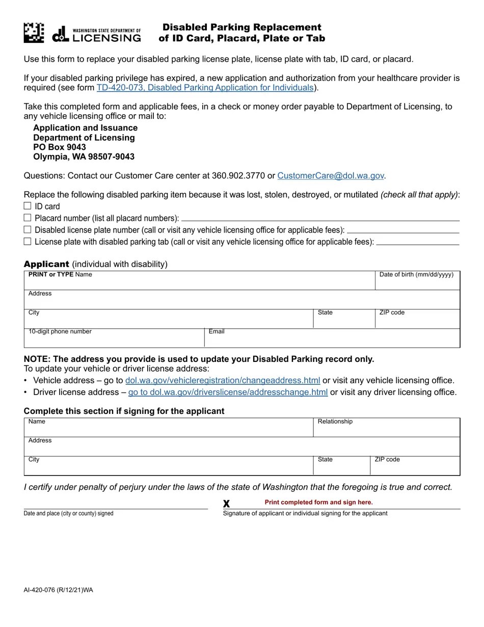 Form AI420076 Download Fillable PDF or Fill Online Disabled Parking