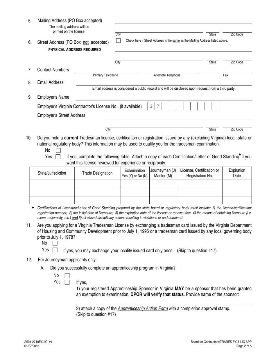 Form A5012710EXLIC Fill Out, Sign Online and Download Fillable PDF