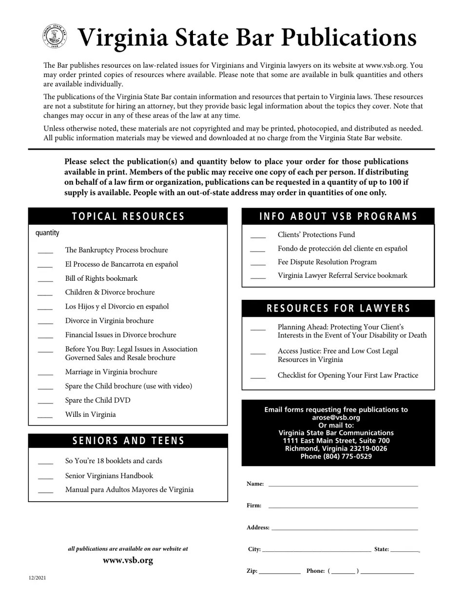 Virginia Publications Order Form Fill Out, Sign Online and Download PDF Templateroller