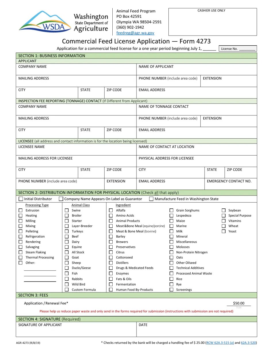 Form AGR4273 Fill Out, Sign Online and Download Fillable PDF, Washington Templateroller