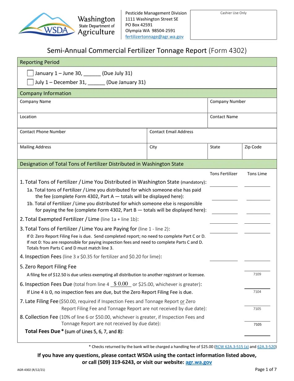 Form AGR4302 Fill Out, Sign Online and Download Fillable PDF