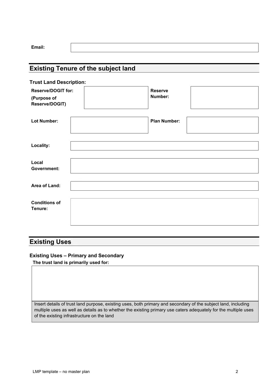 Queensland Australia Land Management Plan Template (No Master Plan) Fill Out, Sign Online and