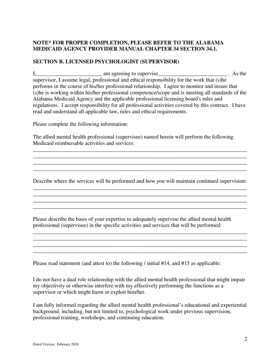 Alabama Supervision Contract Fill Out, Sign Online and Download PDF