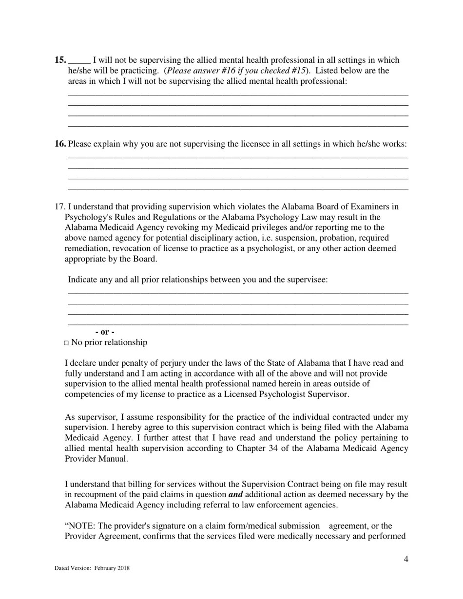 Alabama Supervision Contract Fill Out, Sign Online and Download PDF