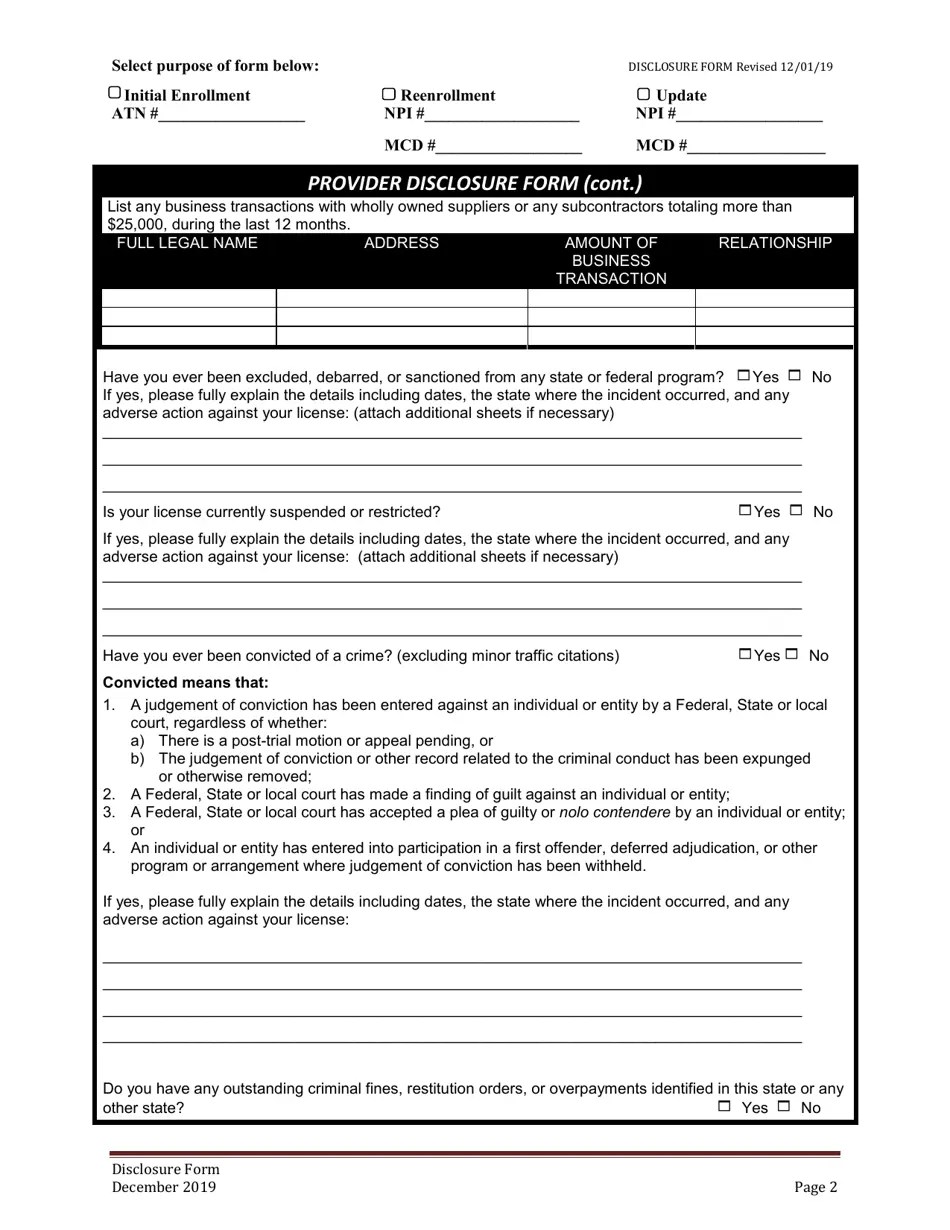 Alabama Provider Disclosure Form Fill Out, Sign Online and Download