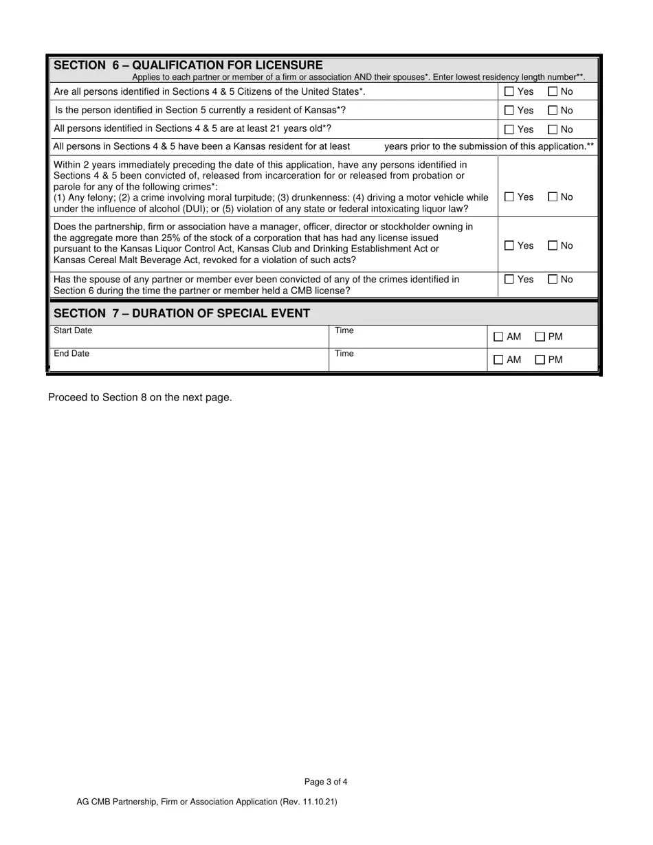 Kansas Partnership, Firm or Association Application for License to Sell