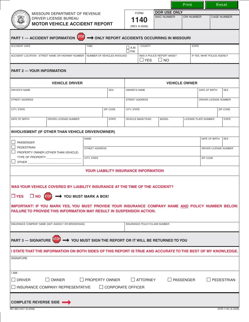 Form 1140 Fill Out, Sign Online and Download Fillable PDF, Missouri