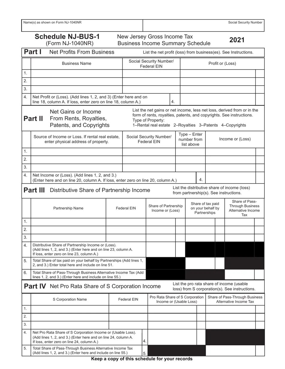 Form NJ1040NR Schedule NJBUS1 2021 Fill Out, Sign Online and