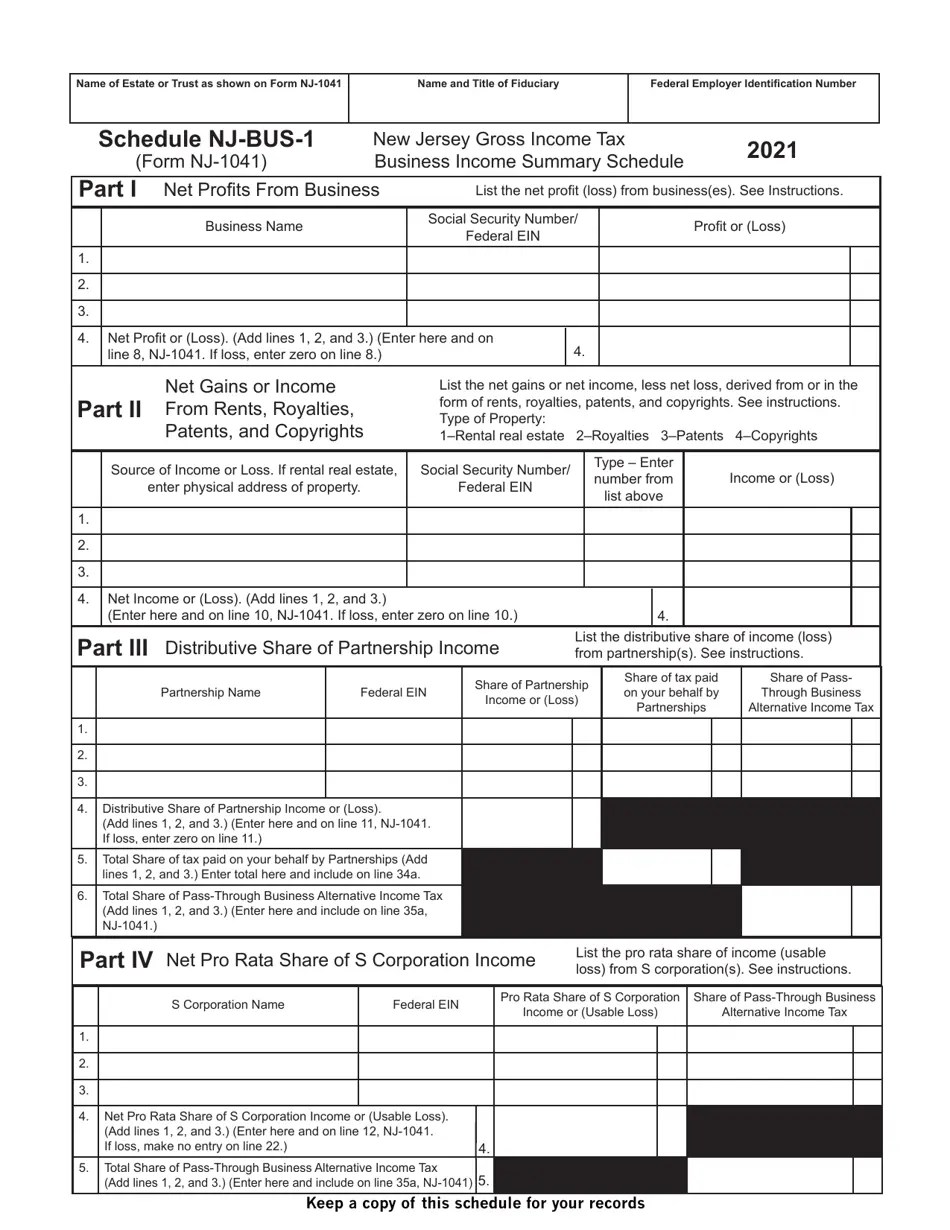 Form NJ1041 Schedule NJBUS1 Download Fillable PDF or Fill Online New