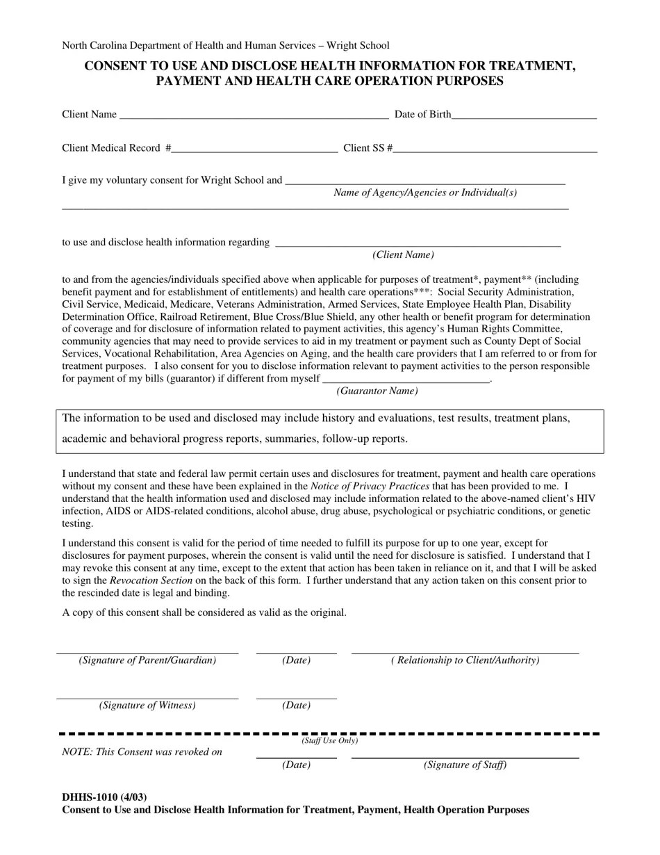 Form DHHS1010 Fill Out, Sign Online and Download Fillable PDF, North