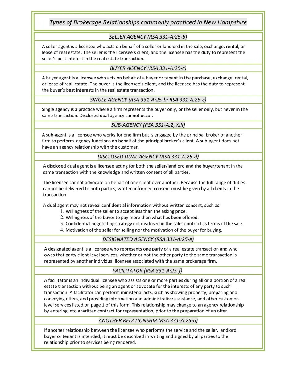 New Hampshire Brokerage Relationship Disclosure Form Fill Out, Sign