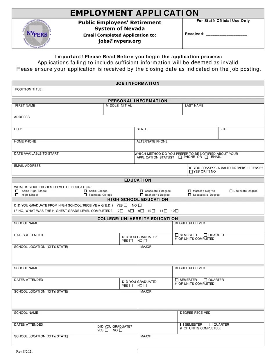 Nevada Employment Application Download Fillable PDF Templateroller