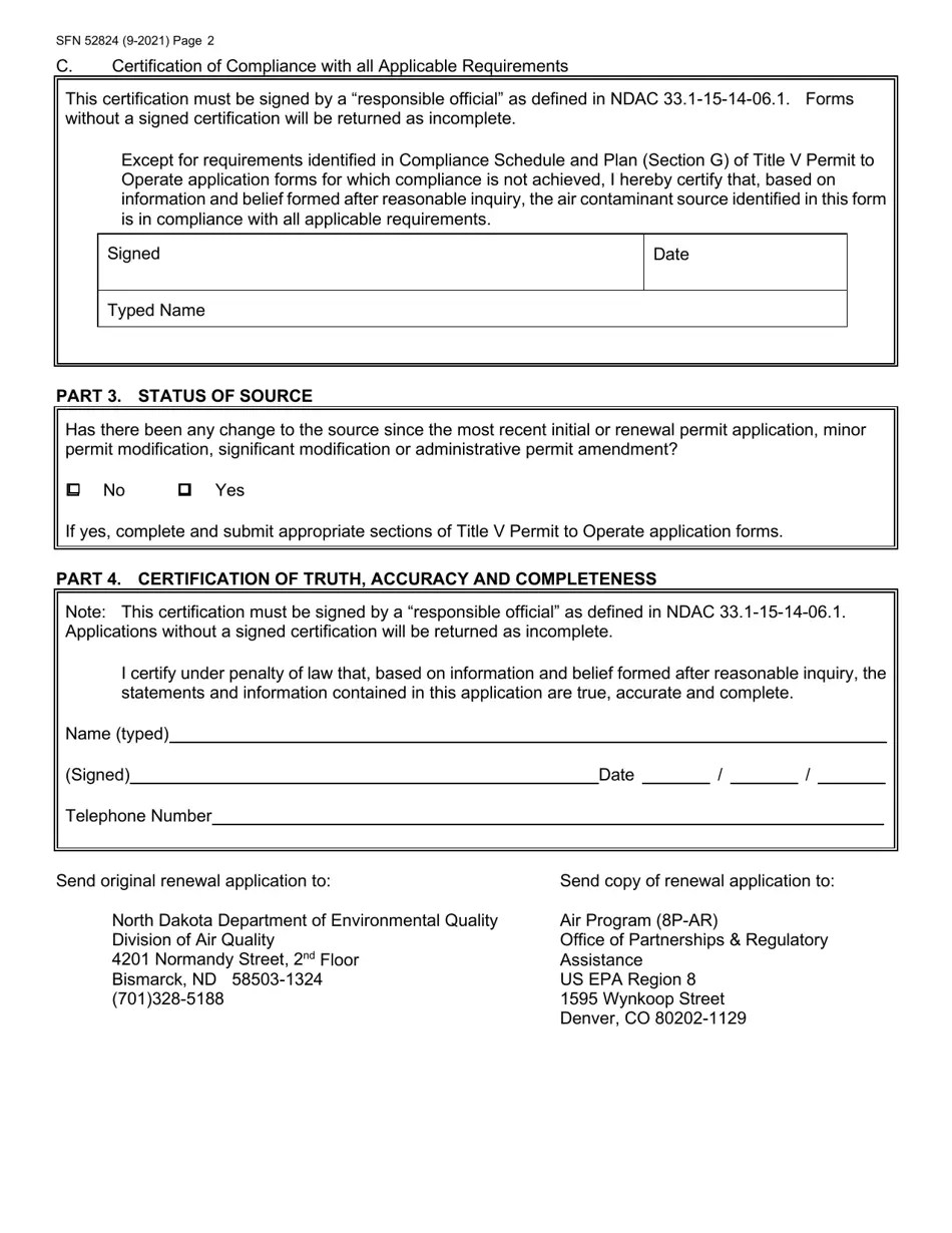 Form SFN52824 Download Fillable PDF or Fill Online Title V Permit to