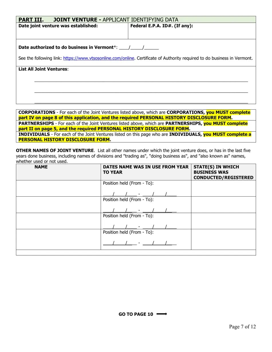 Vermont Business Disclosure Statement for Certification and Hauler
