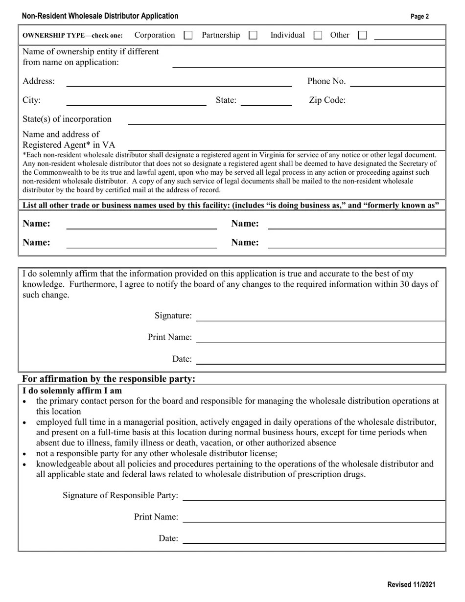 Virginia Application for a Nonresident Wholesale Distributor