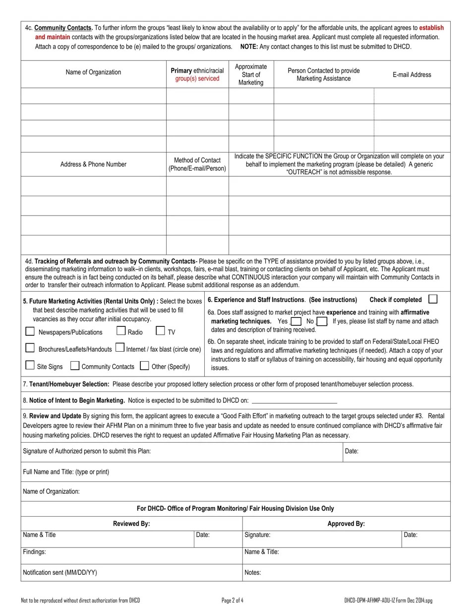 Washington, D.C. Affirmative Fair Housing Marketing Plan Affordable Dwelling Unit Program