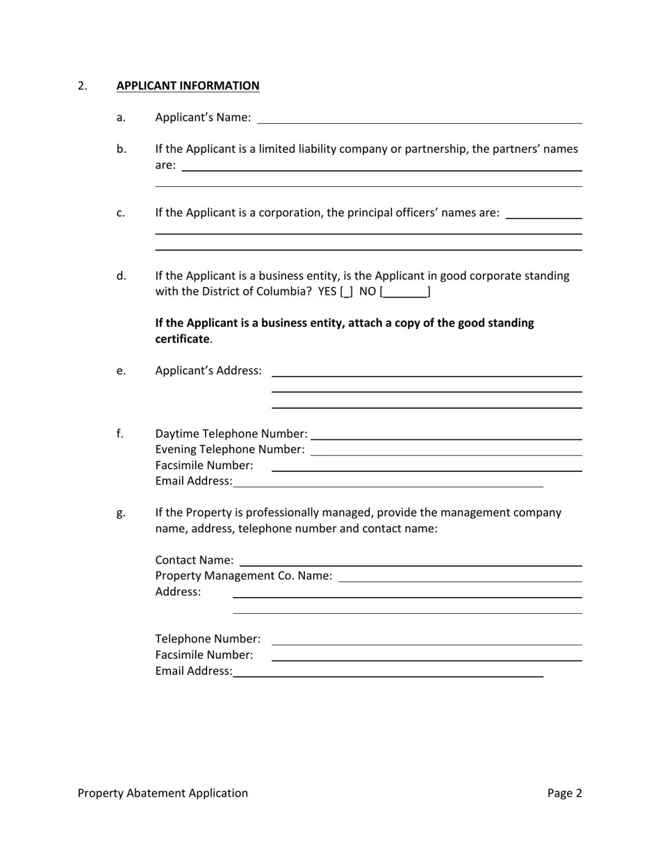 Washington, D.C. Real Property Tax Abatement Application Fill Out
