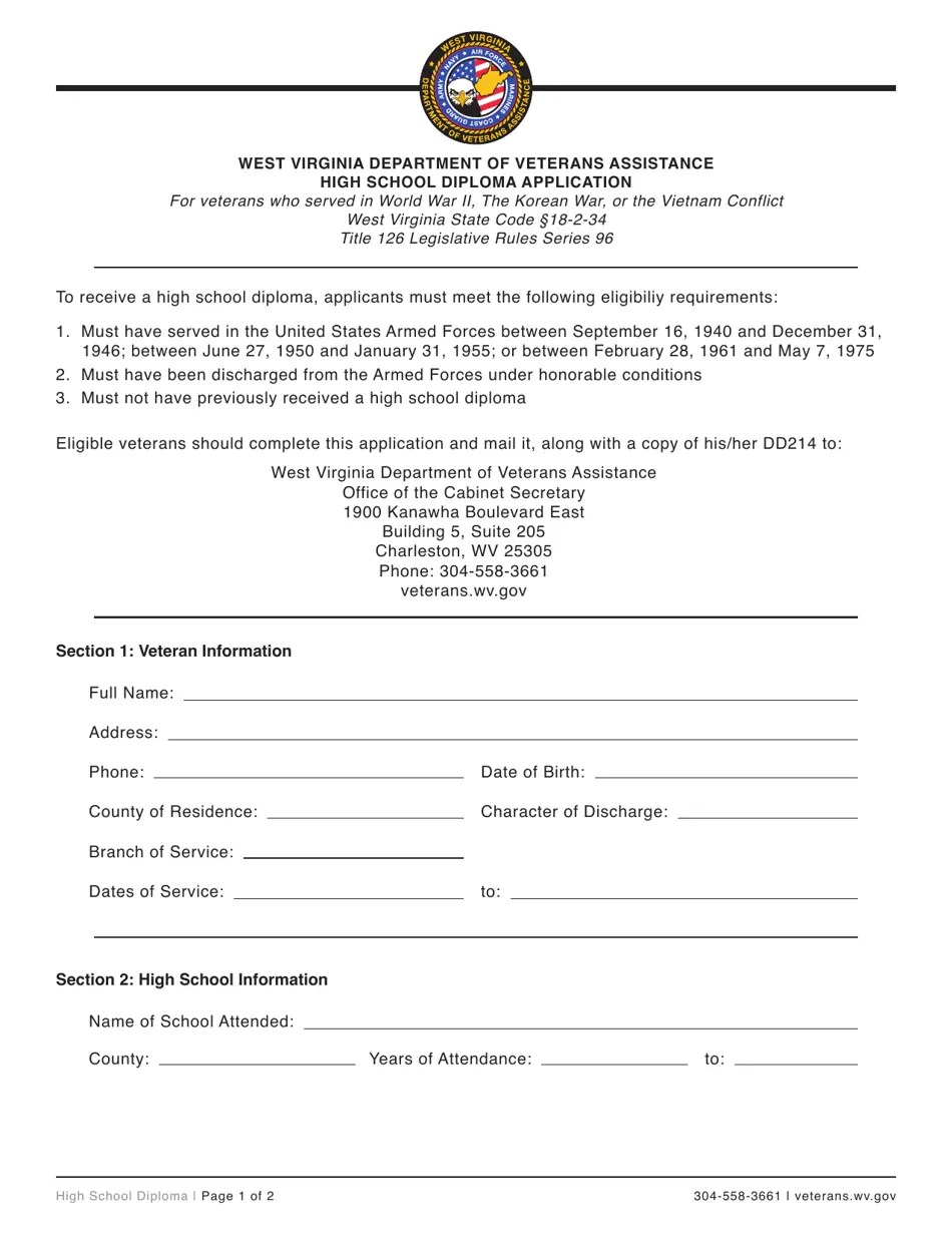 West Virginia High School Diploma Application Fill Out, Sign Online