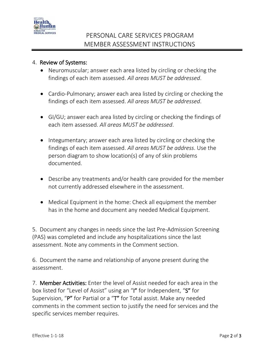 Download Instructions for Member Assessment Form Personal Care