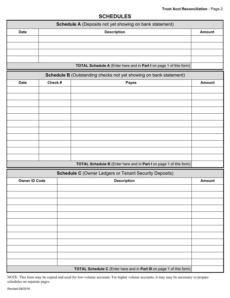 Oregon Real Estate Agency Trust Account Reconciliation Form Fill Out