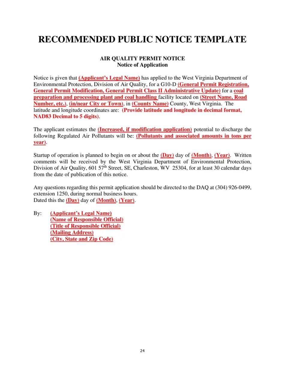 West Virginia G10d General Permit Registration Application Fill Out