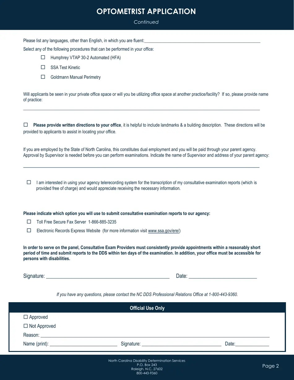 North Carolina Optometrist Application Fill Out, Sign Online and