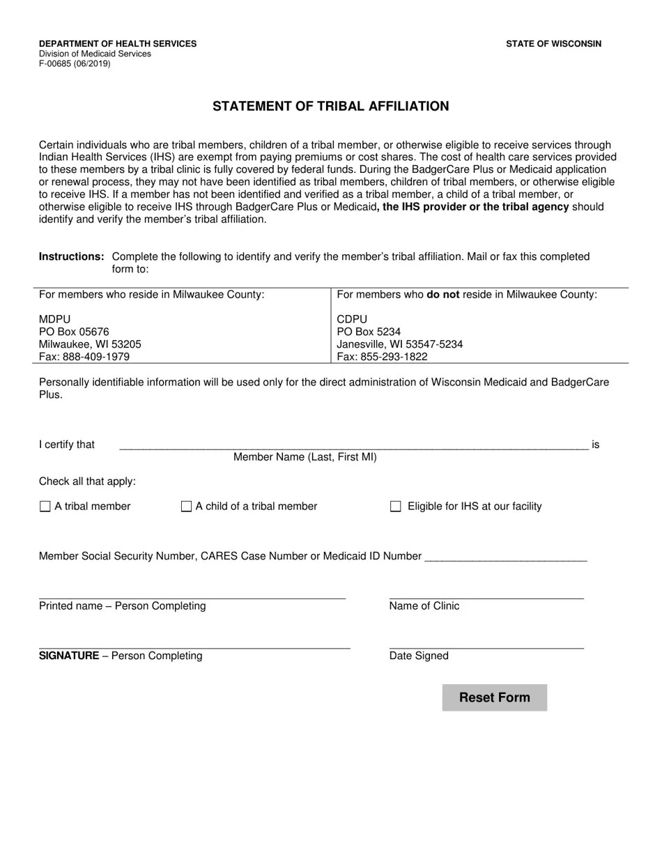 Form F00685 Fill Out, Sign Online and Download Fillable PDF