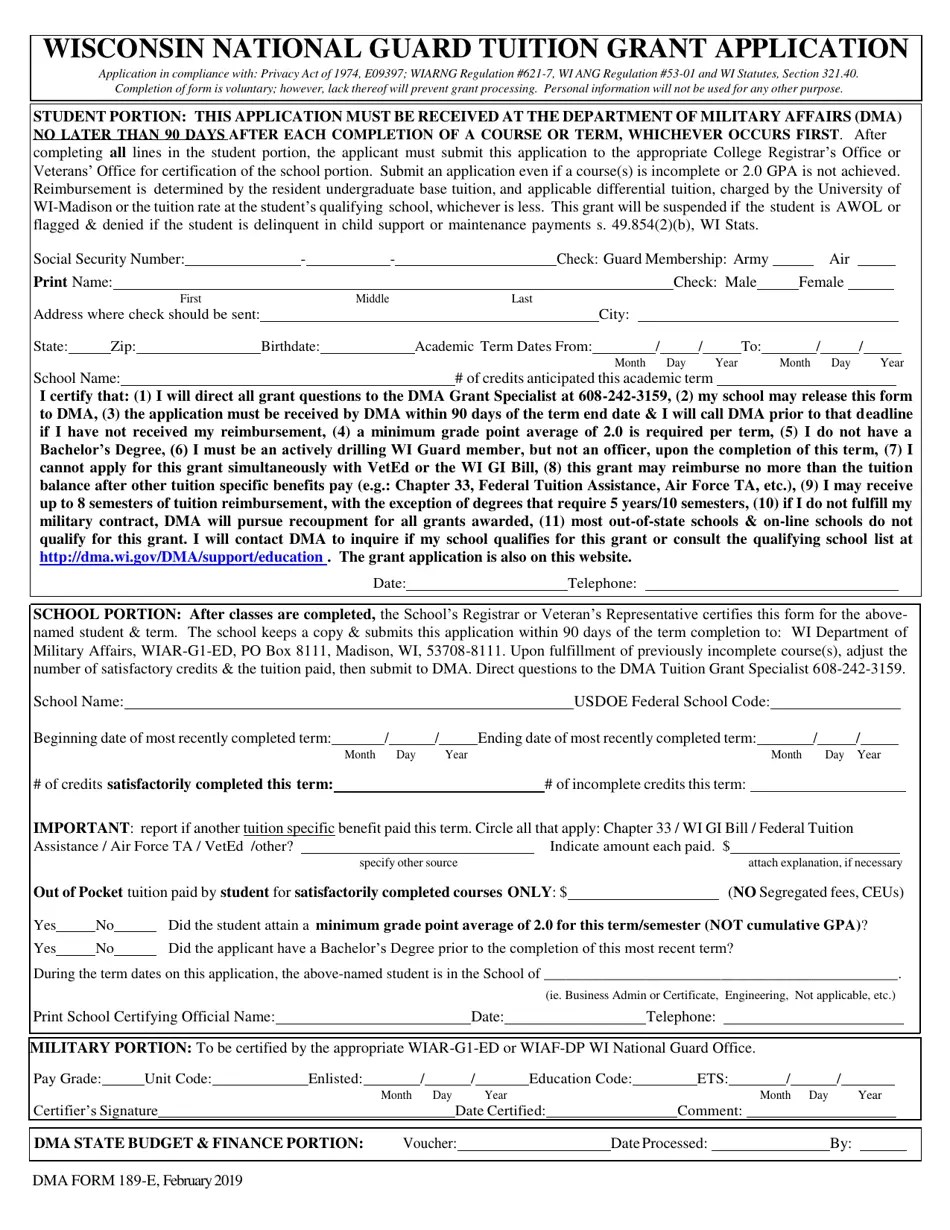 DMA Form 189E Fill Out, Sign Online and Download Printable PDF