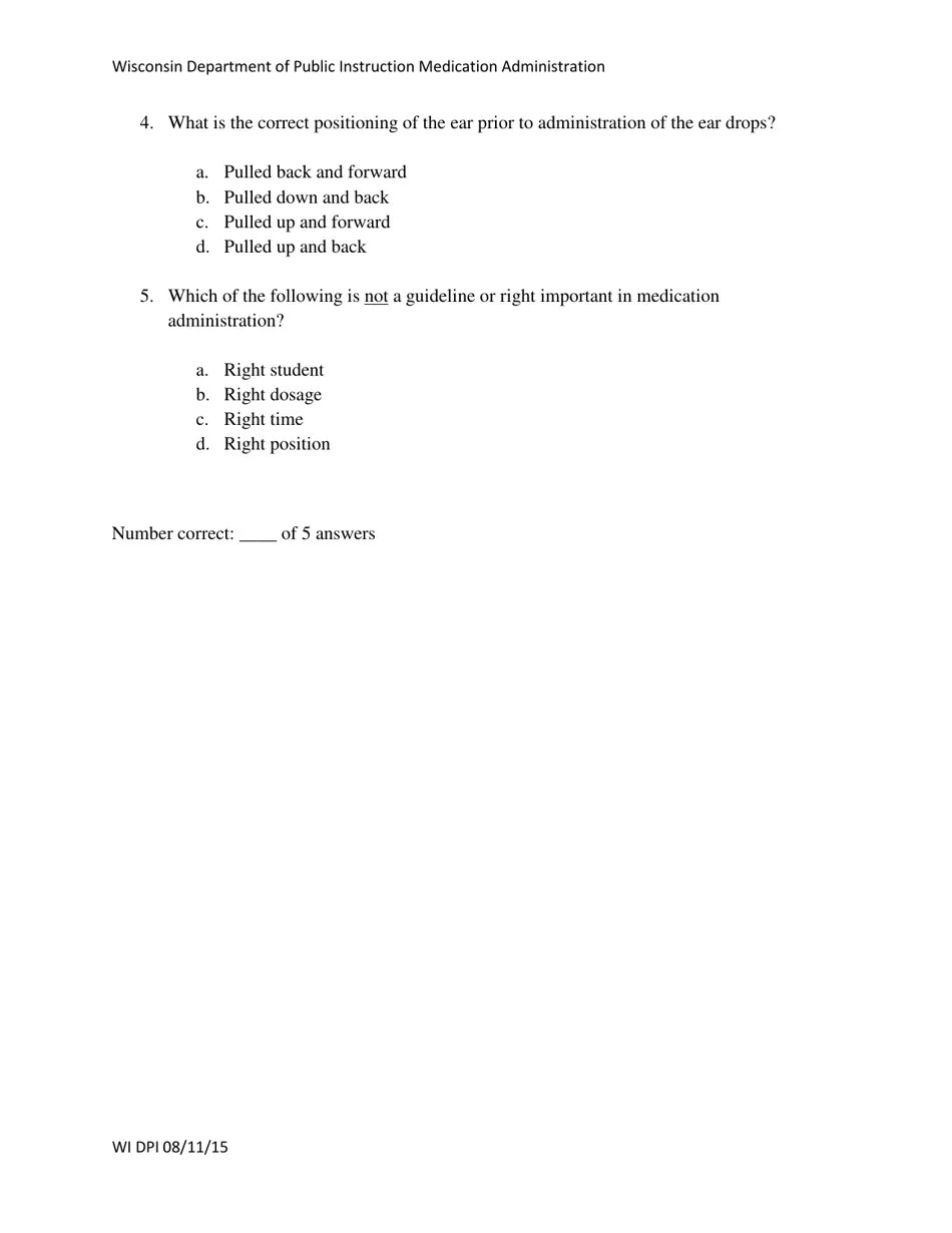 Wisconsin Assessment for Ear Medication Administration Fill Out, Sign Online and Download PDF