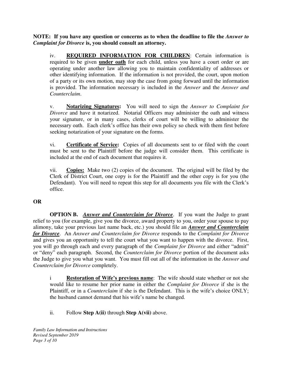 Wyoming Family Law Information and Instructions Divorce With No