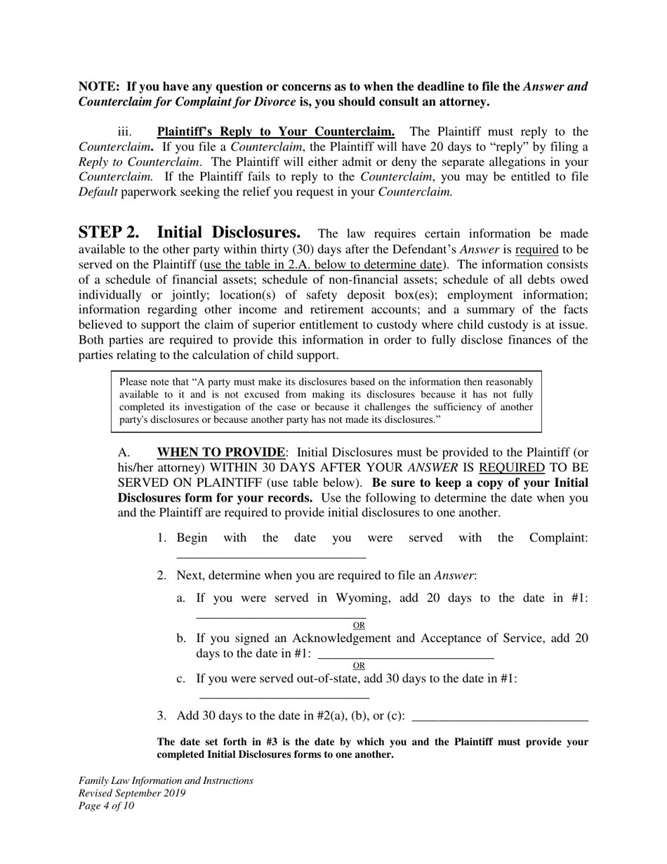 Wyoming Family Law Information and Instructions Divorce With No