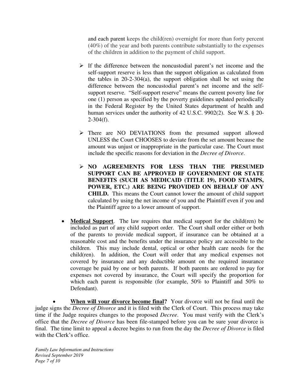 Wyoming Family Law Information and Instructions Divorce With No