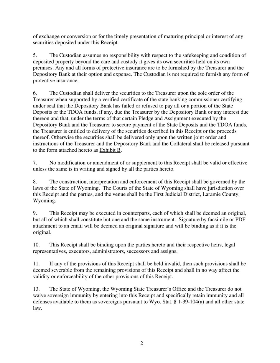 Wyoming Joint Custody Receipt Fill Out, Sign Online and Download PDF