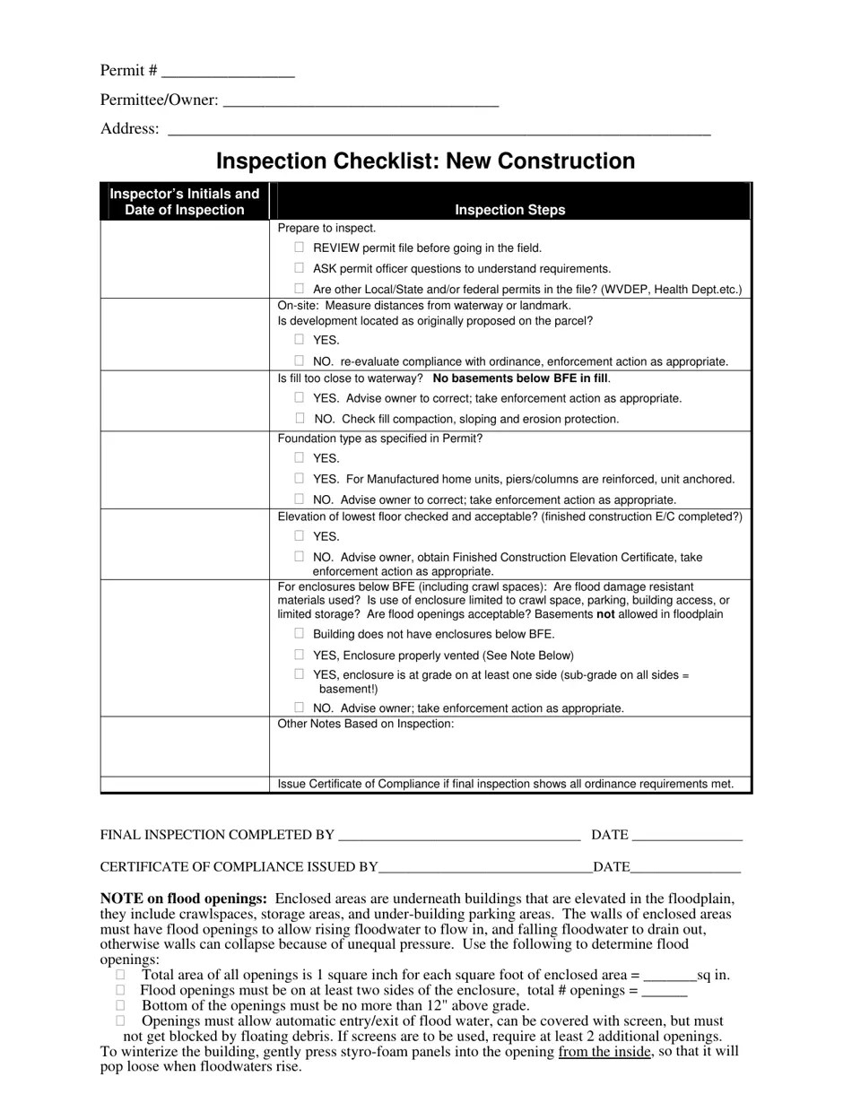West Virginia Plan Review Checklist New Construction Fill Out, Sign